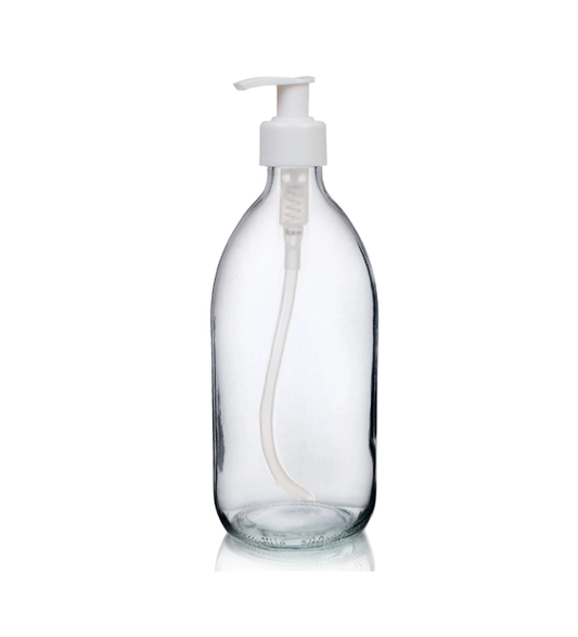 Clear bottle with white Pump lid